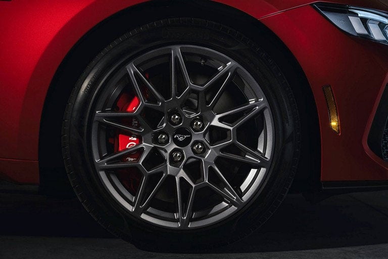 2024 Ford Mustang® model with a close-up of a wheel and brake caliper | Donley Ford of Galion, Inc. in Galion OH